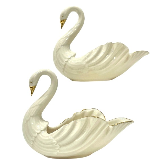 LENOX Vintage Swan 24K Gold Trim Porcelain Trinket Dish (Set of 2) in EUC - Picture 8 of 10